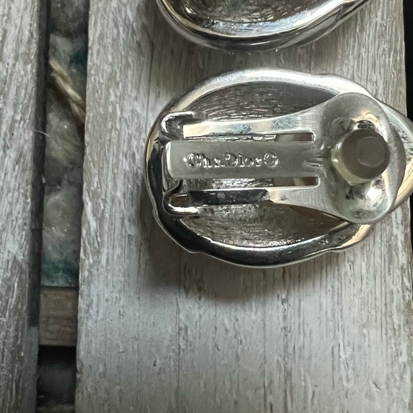 VINTAGE CHRISTIAN DIOR Silver Earrings Pave Crystal Rhinestones Clip On Retro - Picture 5 of 8